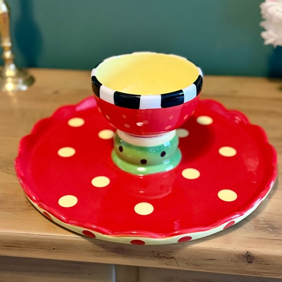 Reversible Cake Stand & Chip-and-Dip Tray | Strawberry MacKenzie-Childs Inspo - Picture 4 of 9